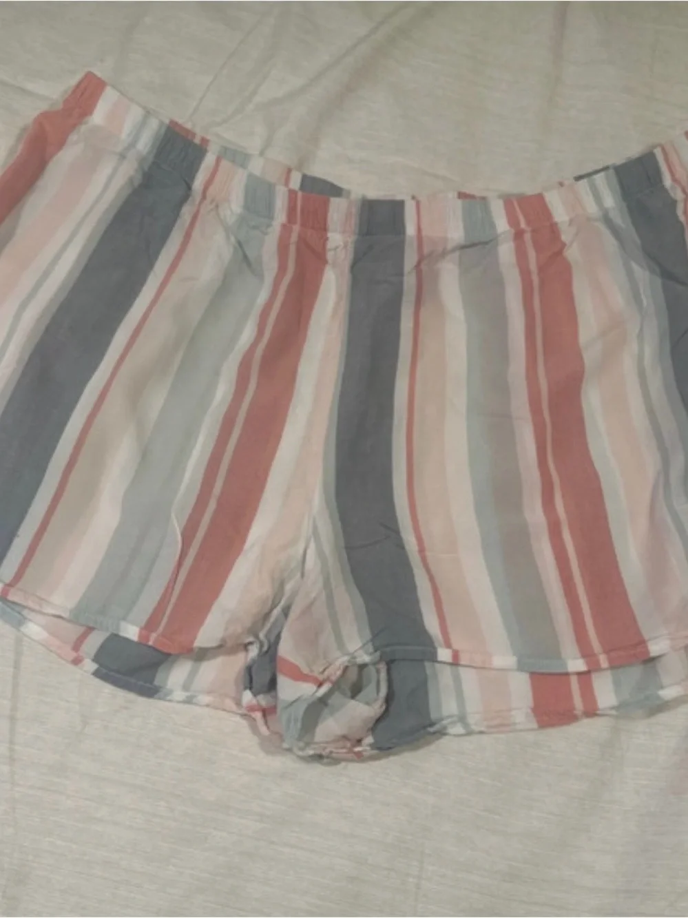 Ambrielle Pastel Vertical Stripe Sleep Shorts in Blue, Pink & Gray